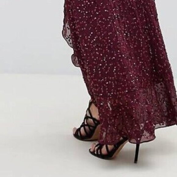 ASOS DESIGN Ruffle Maxi Dress With Open Back in All Over Sequin Size 14 - Picture 8 of 14